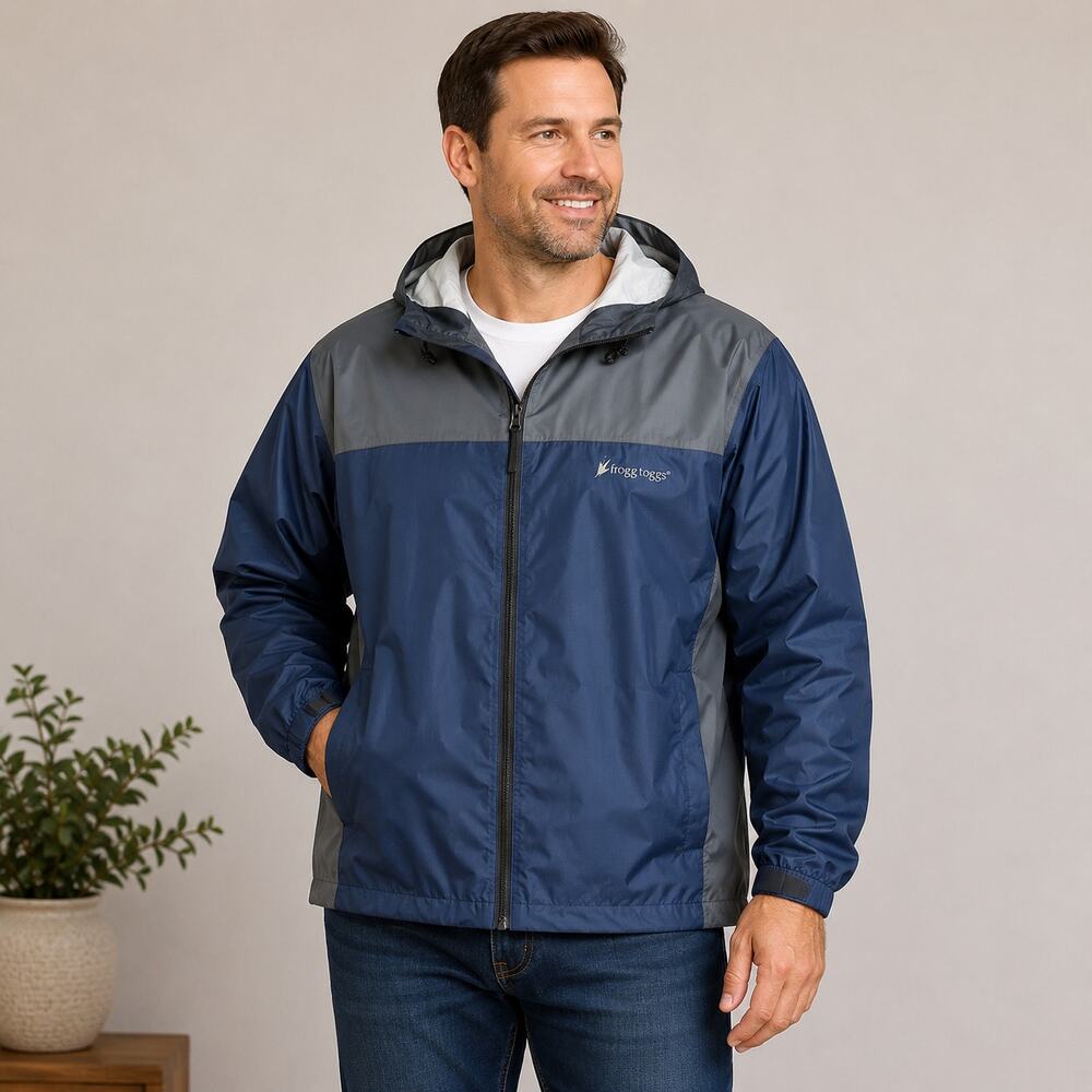 Frogg Togg River Toadz Jacket Mens XL/XXL Navy Hooded Rain Lightweight Outdoor